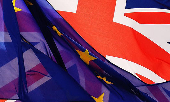 EU and Union Jack flag EU and Union Jack flag